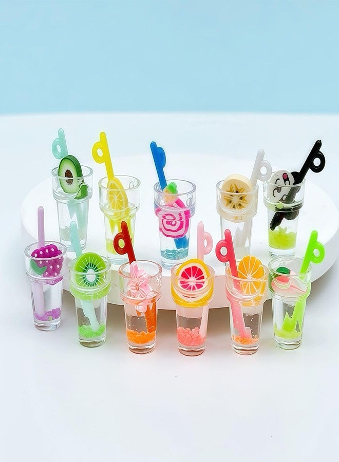 WinldMonmo 11 Pcs Miniature Dollhouse Drinks Set - Resin Glass Cup and Fruit Beverage Bottles, Simulated Drink Models for Summer Leisure-Themed Decor Decor, 1.07 x 0.5 Inch Mini Props for DIY Craft Display - Image 2